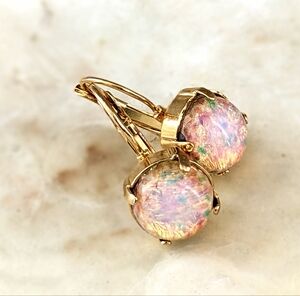 Pink Fire Opal In 18k Gold Plated Earrings